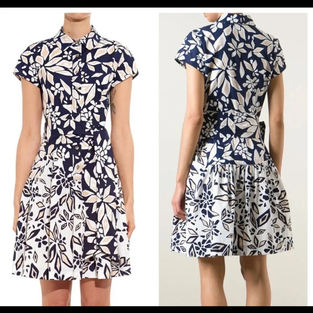 NWT Diane Von Furstenberg Navy Blue Printed Cotton Belted Scarlet - Picture 3 of 8